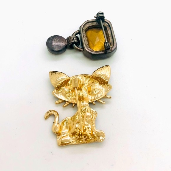 Vintage Black Cat brooch & Crystal Unique Deco Brooch - Picture 5 of 11
